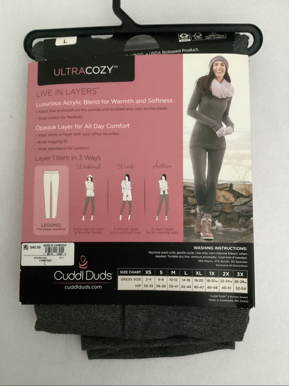 Cuddl Duds Ultra Cozy Leggings - Heather Charcoal - Picture 3 of 5